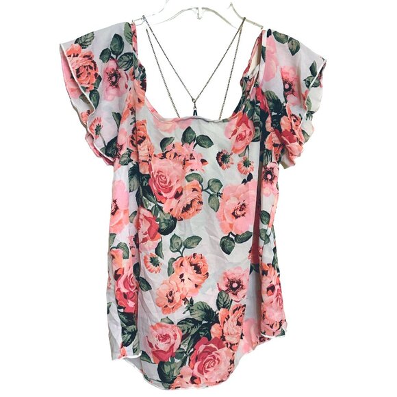 Say Anything Floral Print Off Shoulder Blouse With Necklace Size M - Picture 3 of 7